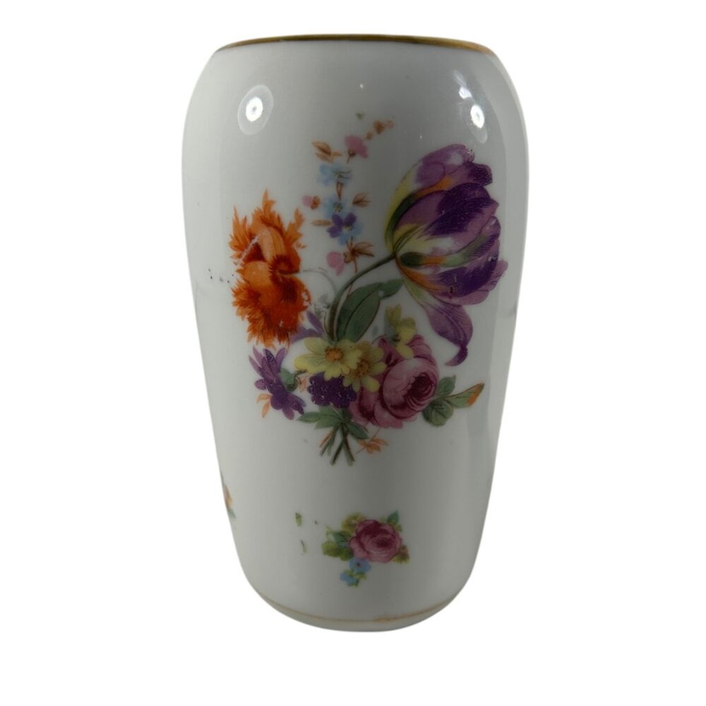 Vintage Gold Castle Chikusa Japan Porcelain Hand Painted Vase Floral Gold Edge